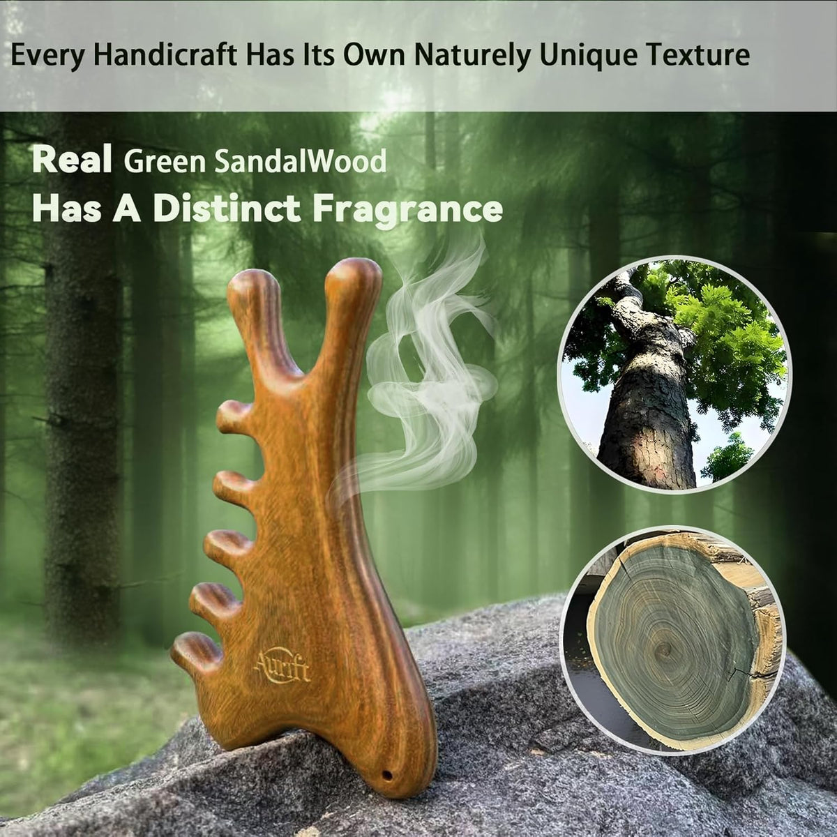 4-in-1 Gua Sha Tool for Face & Body, Natural Green Sandalwood – Lymphatic Drainage, Jaw Lifting &