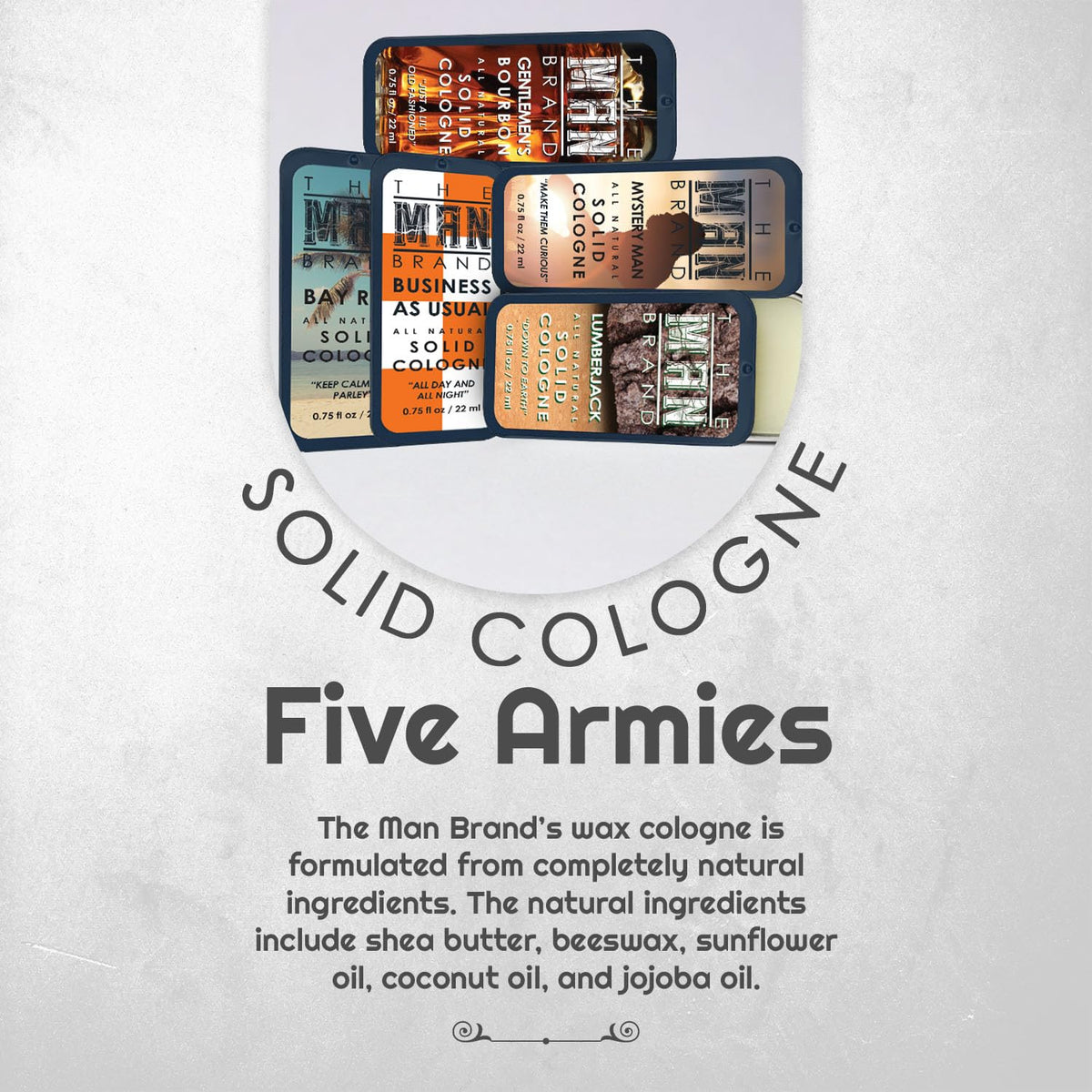 Solid Cologne Set of 5 with Bay Rum Solid Cologne, Bourbon Solid Cologne, Business As Usual