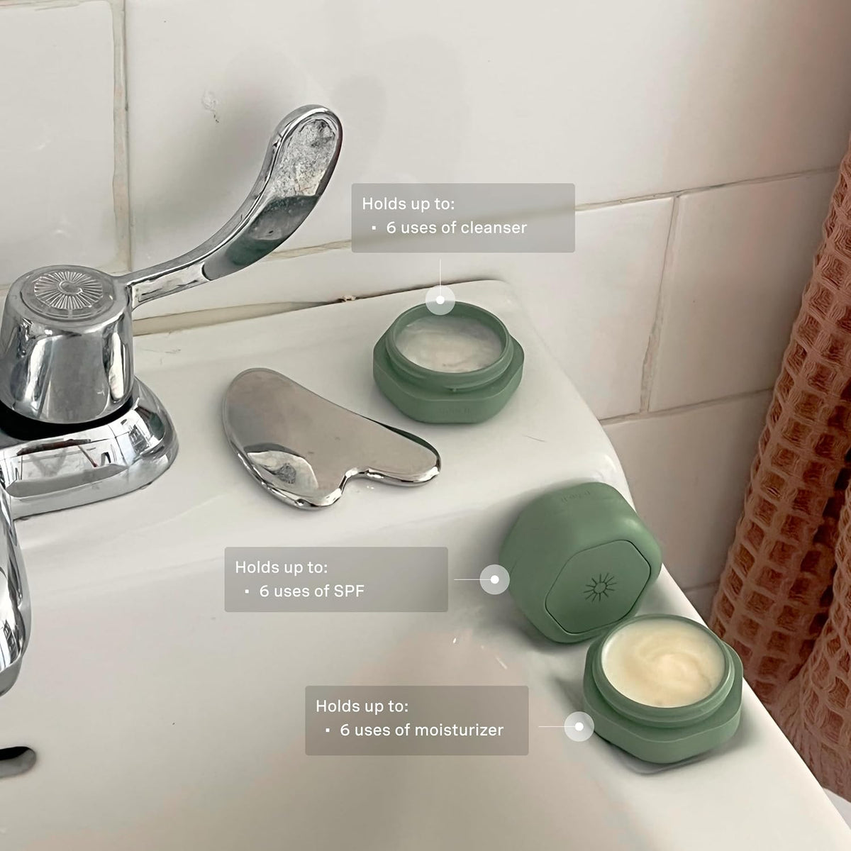 Cadence Travel Containers Basic Skincare Set - Magnetic Containers with Lids,Carry On Travel