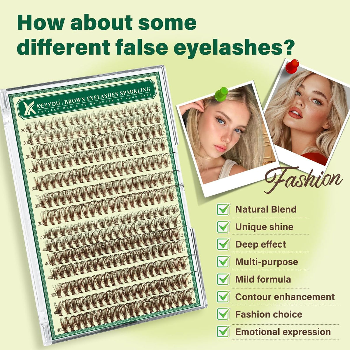 KEYYOU Brown Lash Clusters Natural Lash Extensions Wispy Eyelash Clusters 280Pcs D Curl Eyelash