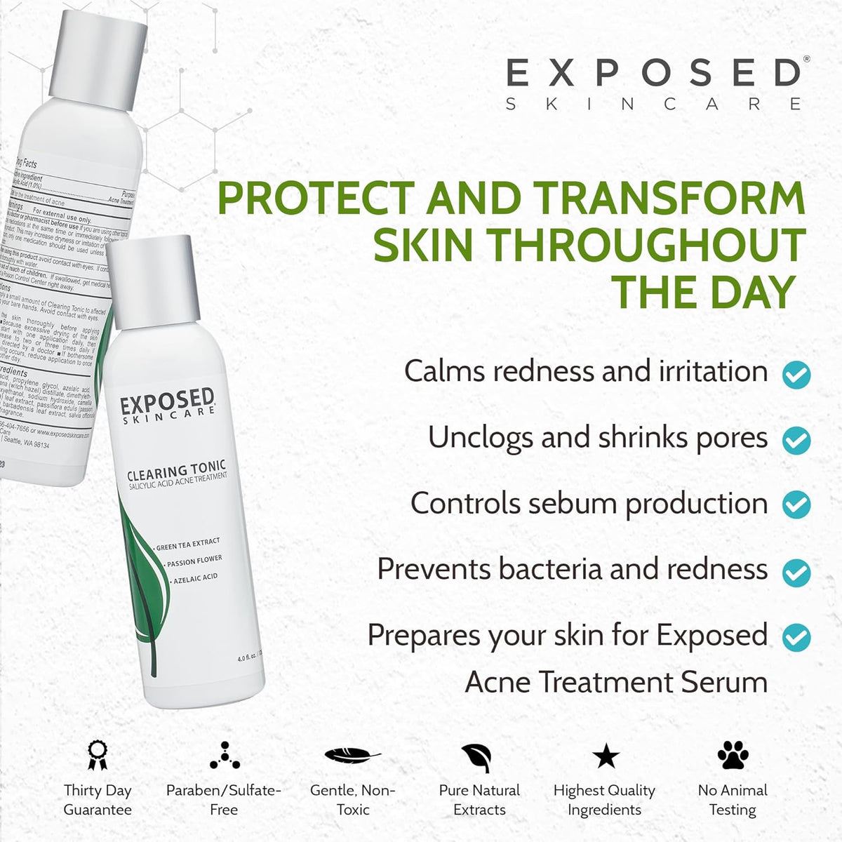 Exposed Skin Care Clearing Tonic Facial Toner with 1% Salicylic Acid and Witch Hazel for Acne