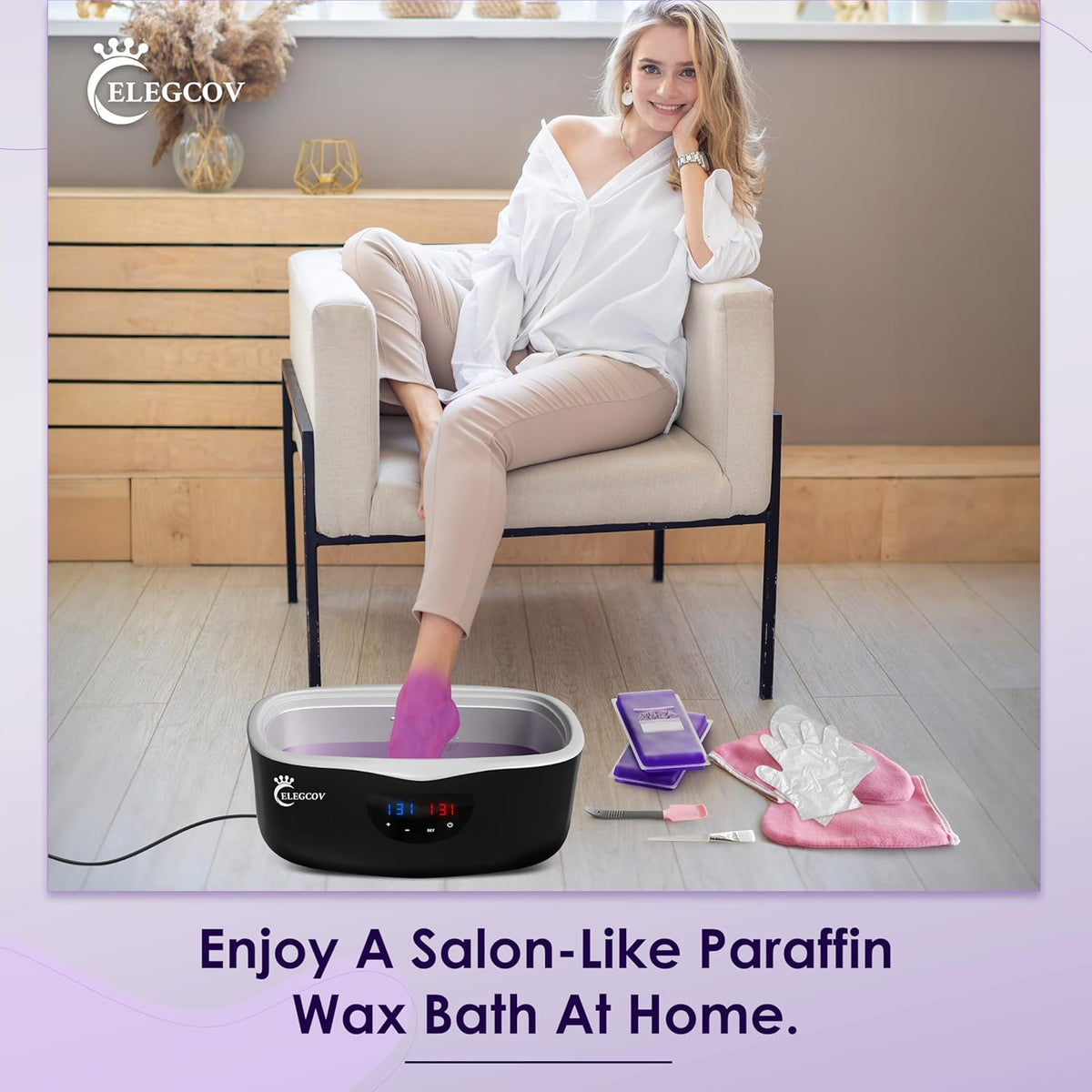 Paraffin Wax Machine for Hand and Feet - ELEGCOV Paraffin Wax Warmer with 8 Packs Lavender Bath Wax