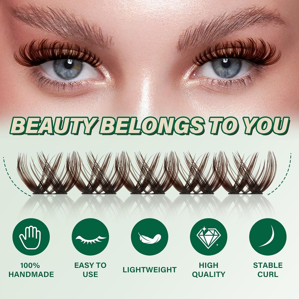 KEYYOU Brown Lash Clusters 144pcs Eyelash Clusters 8-18MIX D Curl Cluster Lashes Soft Wispy Lash