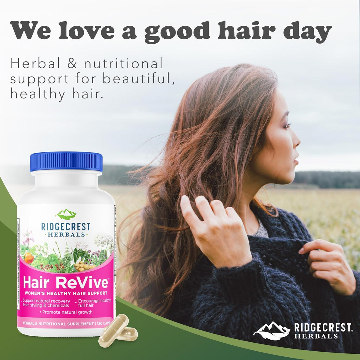 RidgeCrest Herbals Hair ReVive, Nutritional Hair Supplement with Vitamin C, Biotin (6000mcg), Zinc