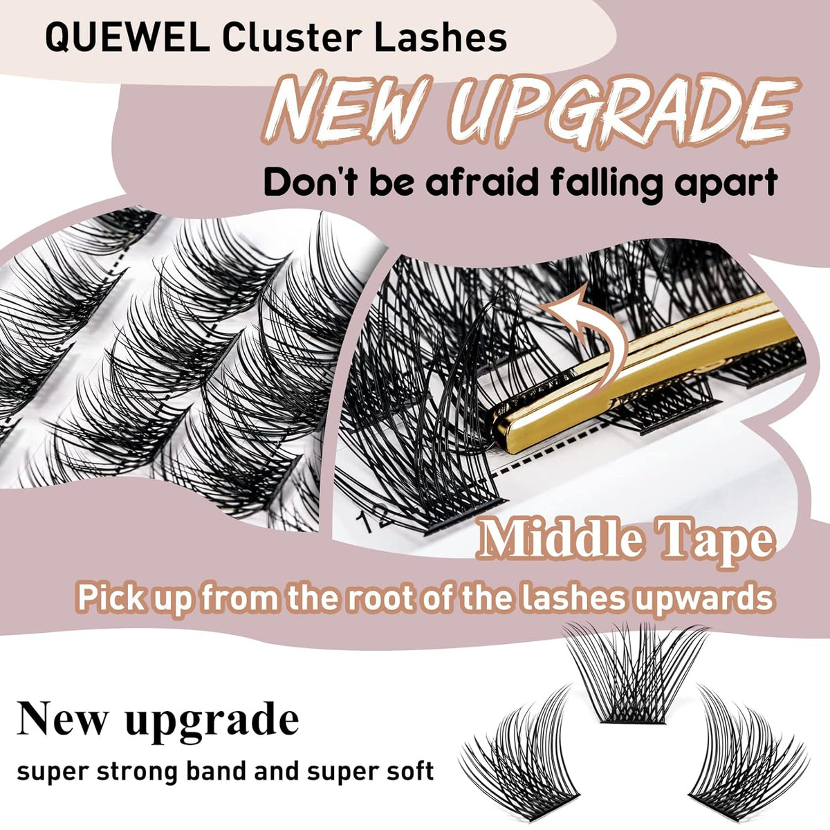 QUEWEL Cluster Lashes 72 Pcs Wide Stem Individual Lashes C/D Curl 8-16mm Length DIY Eyelash