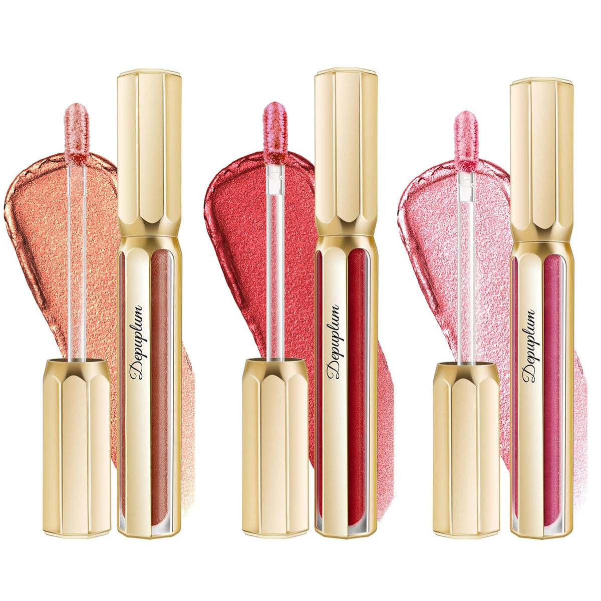 3Pc Lipsticks Set for Women Metallic Lipstick Long Lasting Dark Red Bronze Pink Lip Gloss, Metal