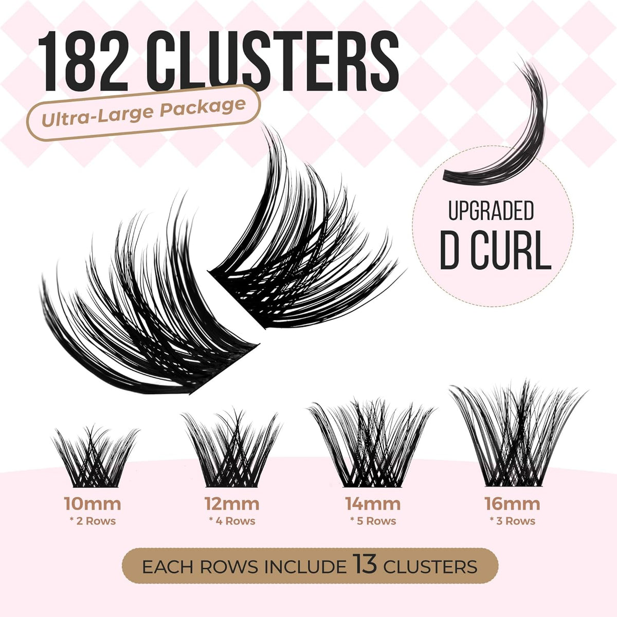 PopUp Lash-Extension-Clusters 182pcs D Curl Lash Clusters Natural Look Cluster Lashes Extensions