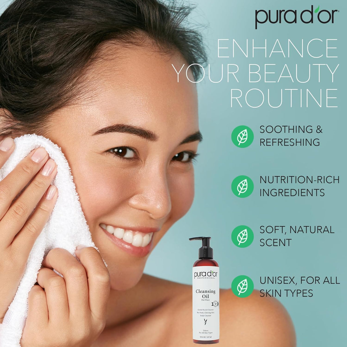 PURA D'OR 8 Oz Facial Cleansing Oil - Nourishing Botanical Blend with & Vitamin, Jojoba and