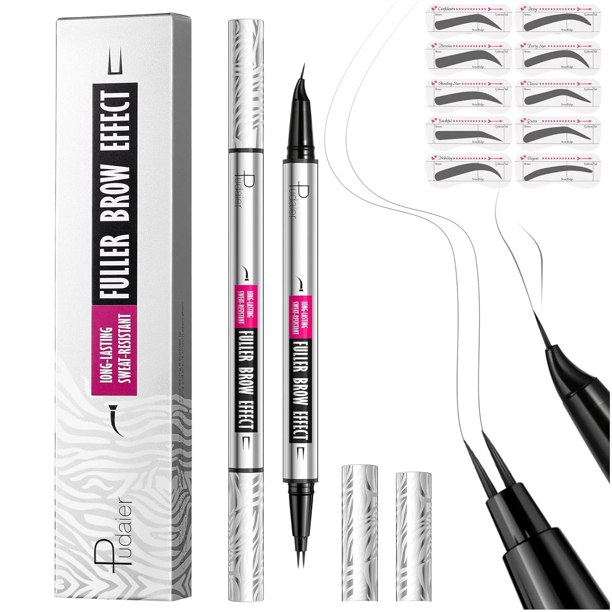 2 Pack 2 Fine Tip Eyebrow Pen, Waterproof Filling Faux Brow Makeup Pencils for Women with Precise