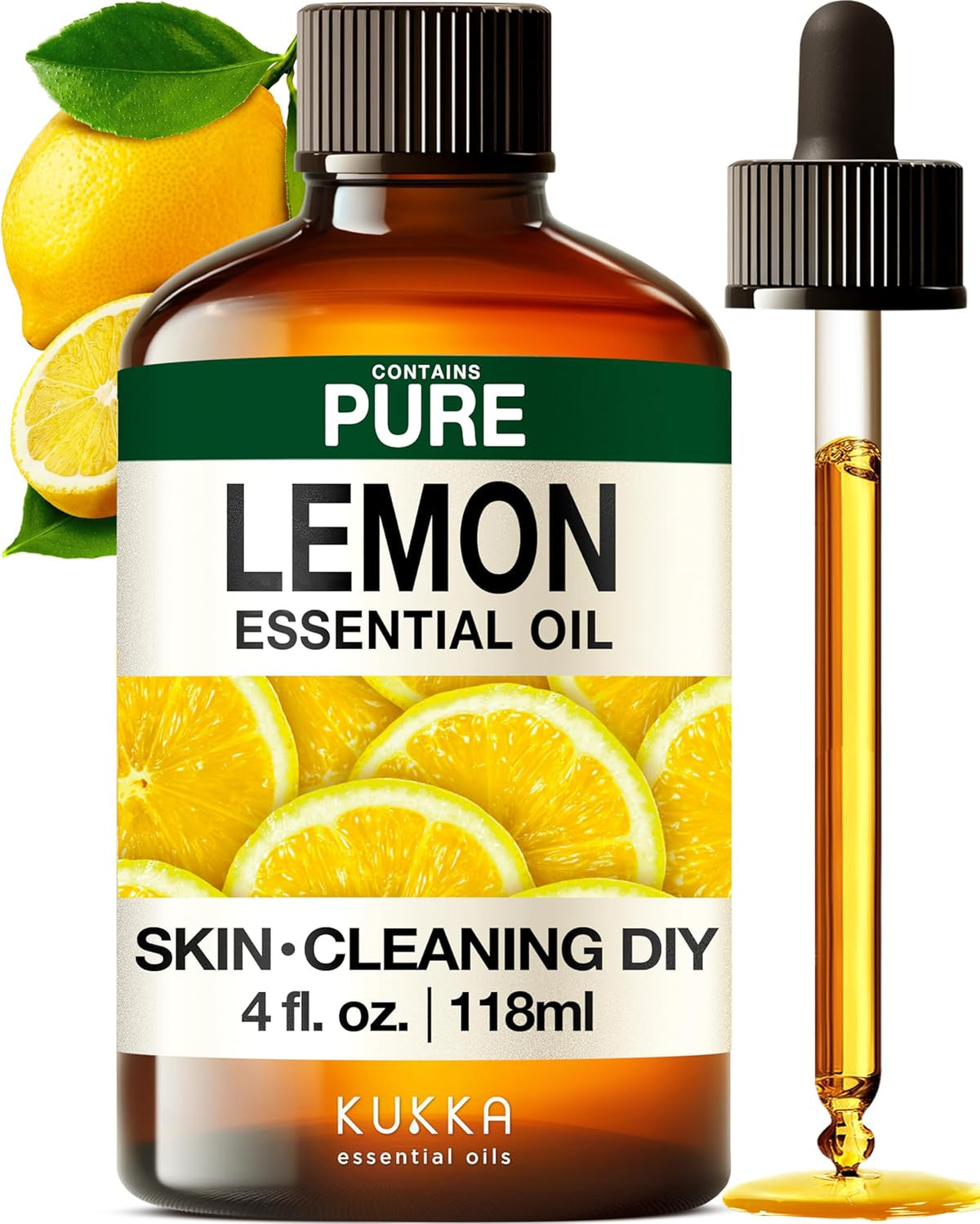 Kukka Lemon Essential Oil for Skin Cleaning - 4 Fl Oz - Fresh Lemon Scent, for Diffuser