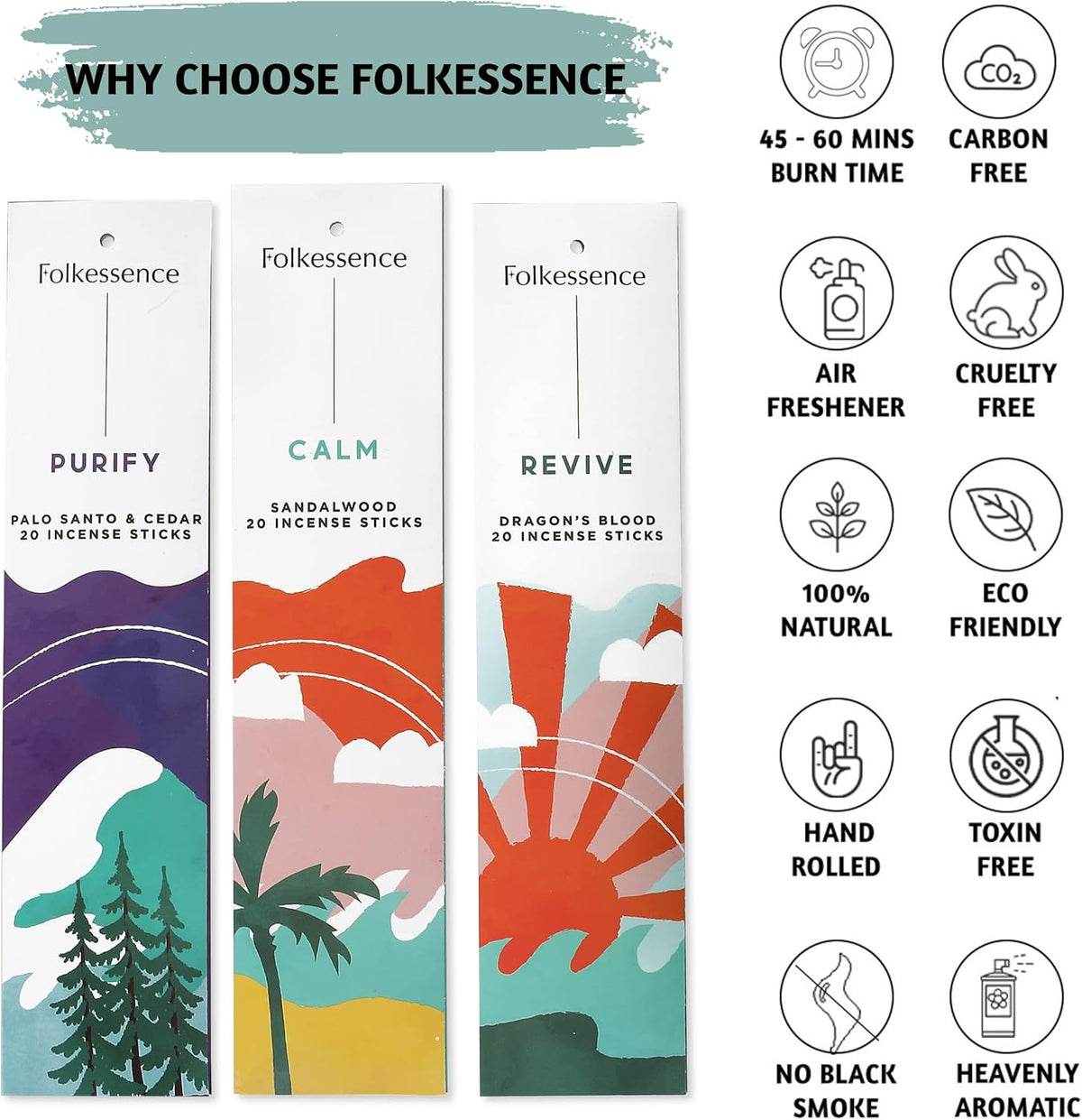 Folkulture Incense Sticks for Home | Set of 6 (120 Non Toxic Insence-Sticks) with 45 Mins Burn Time