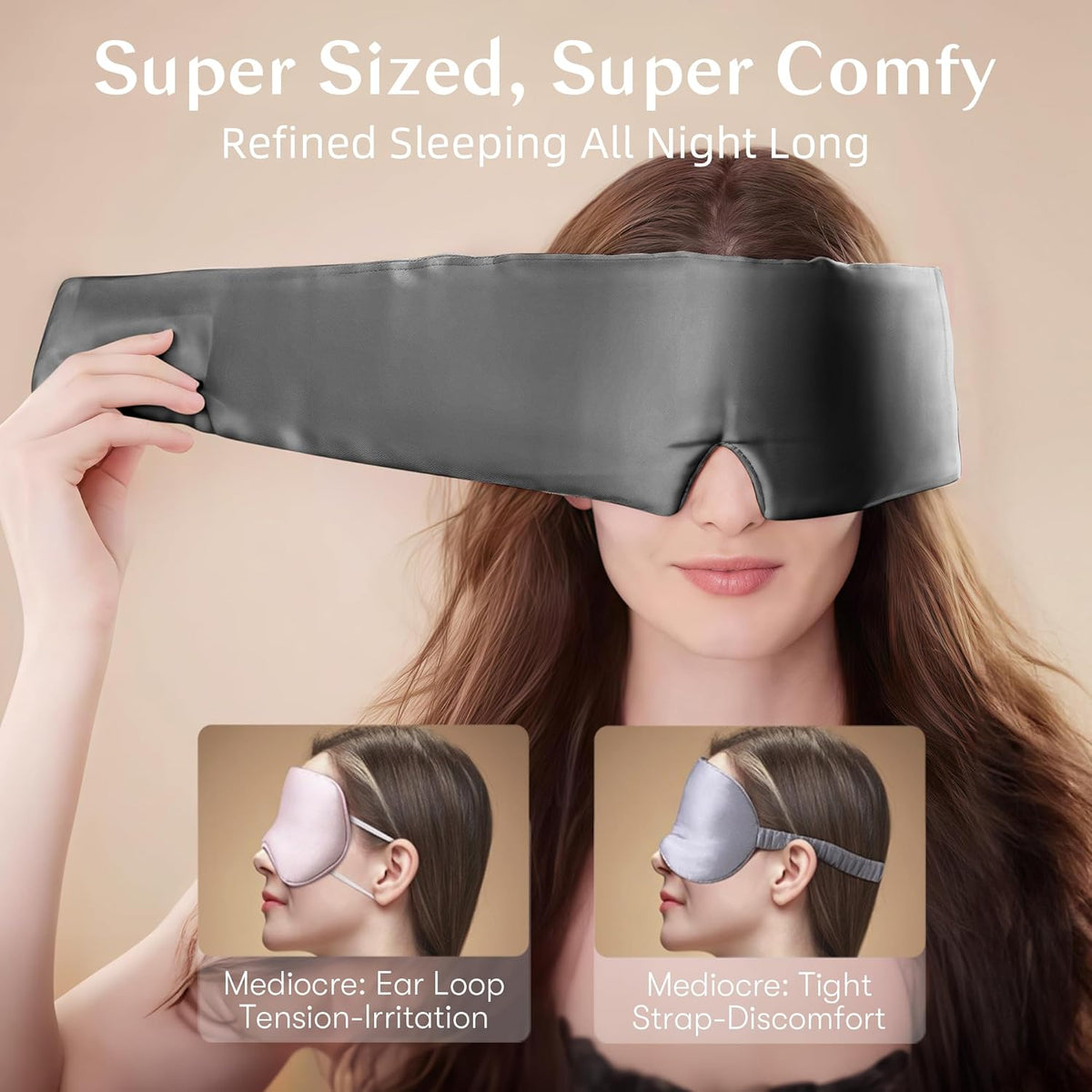 Silk Sleep Mask for Women and Men, Side Sleeper, 22 Momme Pure Mulberry Silk Total Blackout 100%
