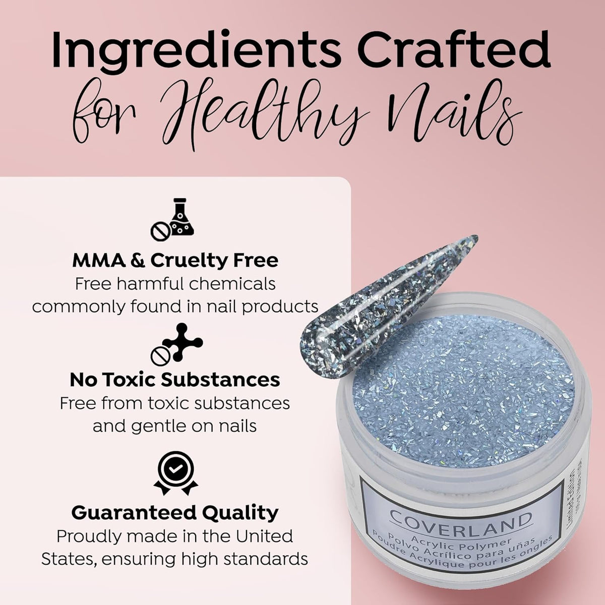 Tones Coverland Acrylic Nail Powder "Crushed Silver" - Limited Edition Acrylic Powder for Nail
