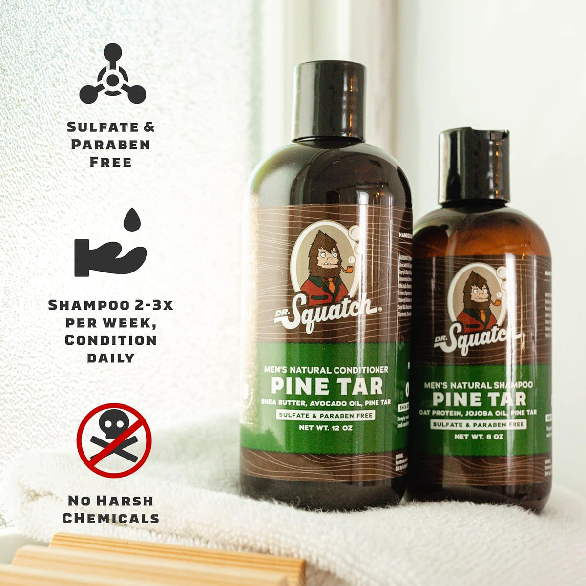 Dr. Squatch Natural Hair Bundle for Men - Healthy, Full Looking Hair - Pine Tar Shampoo (8 fl oz)