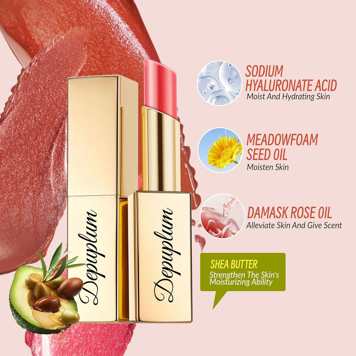 Red Lipstick Moisturizing for Women Shimmer Tinted Lip Balm Hydrating Nourishing Lip Gloss Vegan&