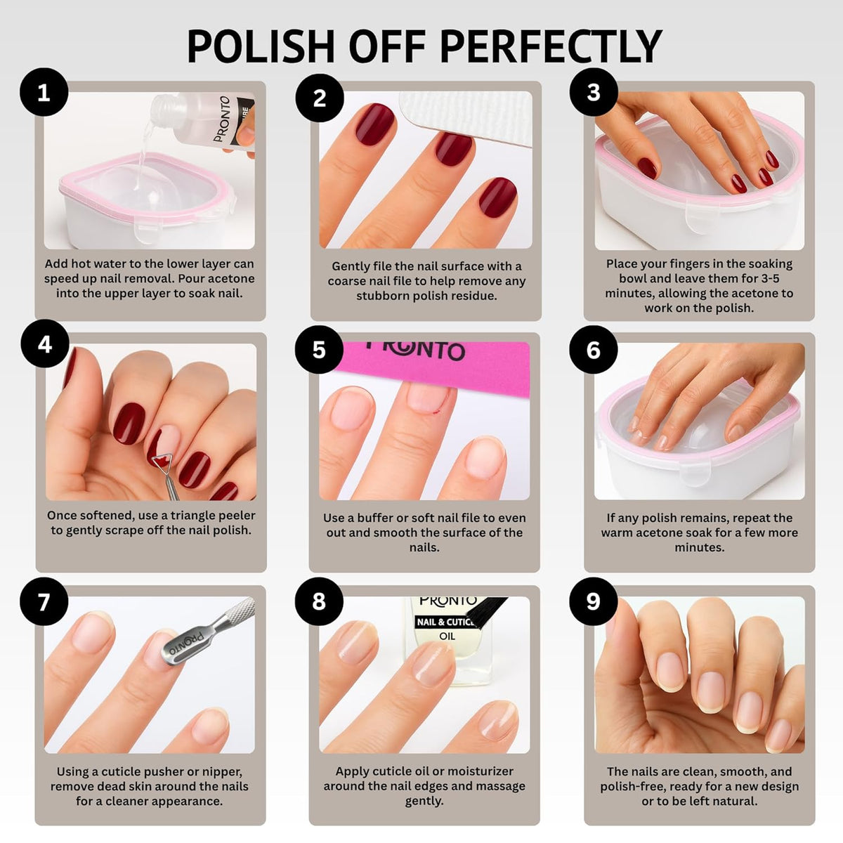 Pronto Gel Nail Polish Remover Kit – 8 Oz Pure Acetone 100 Percent, Nail File, Nail Polish Soak Off