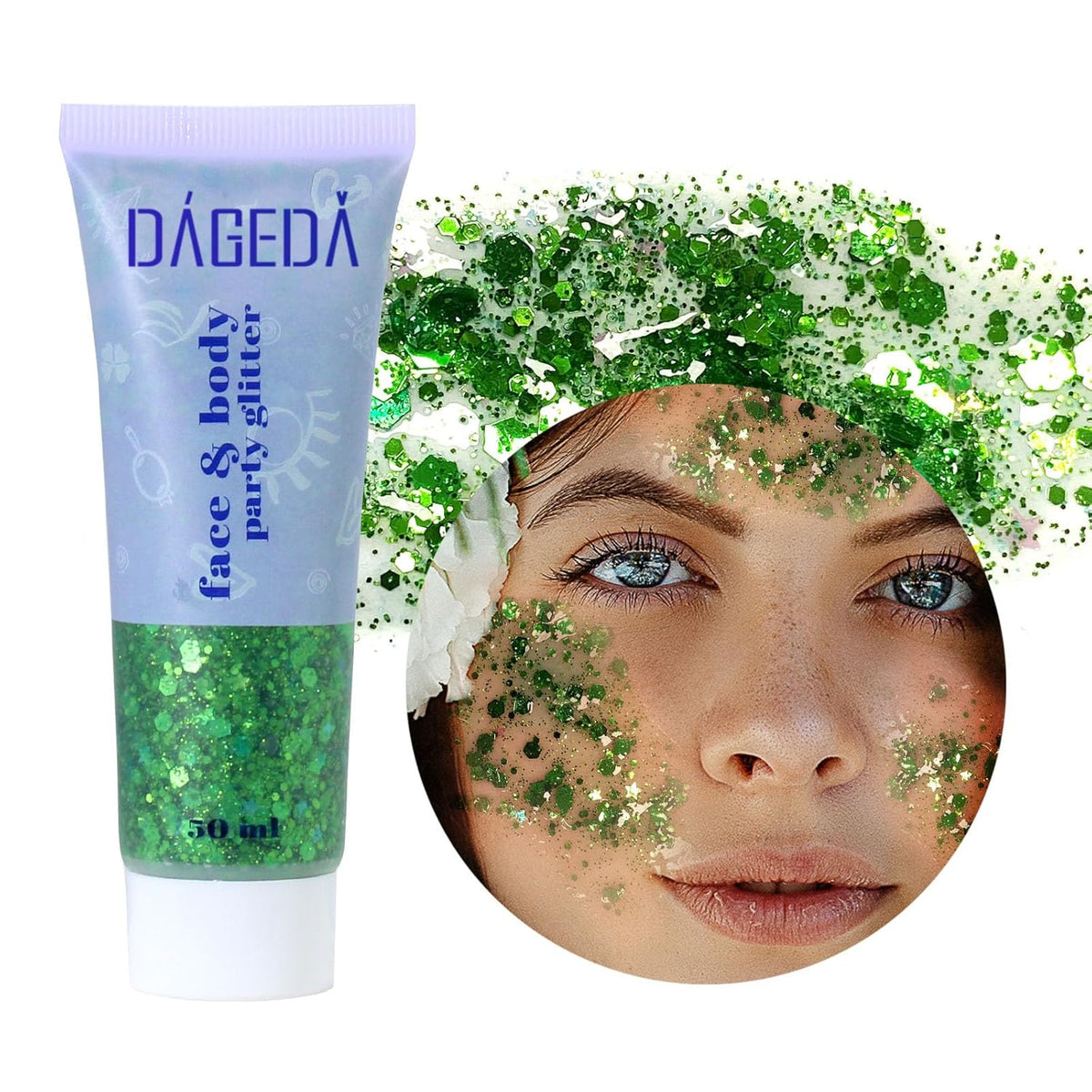 DAGEDA Green Body Glitter Gel, St Patricks Day Face Glitters Body Sequins Shimmer, Chunky Glitter