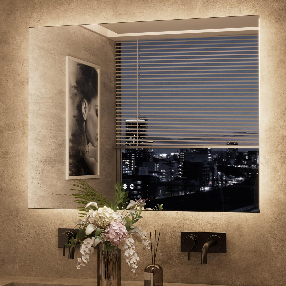 TETOTE 48 x 36 Inch LED Backlit Bathroom Mirror with Lights, 3Color White/Warm/Natural, Anti-Fog