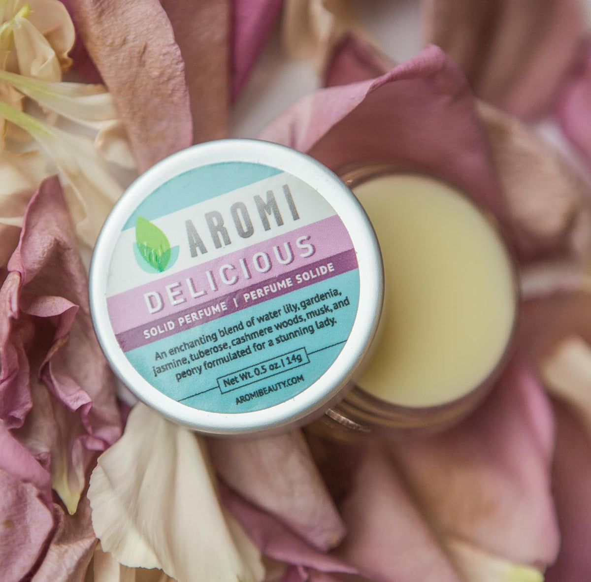 Aromi Delicious Solid Perfume | Honeysuckle, Tuberose, and Gardenia Fragrance, Vegan, Cruelty-free