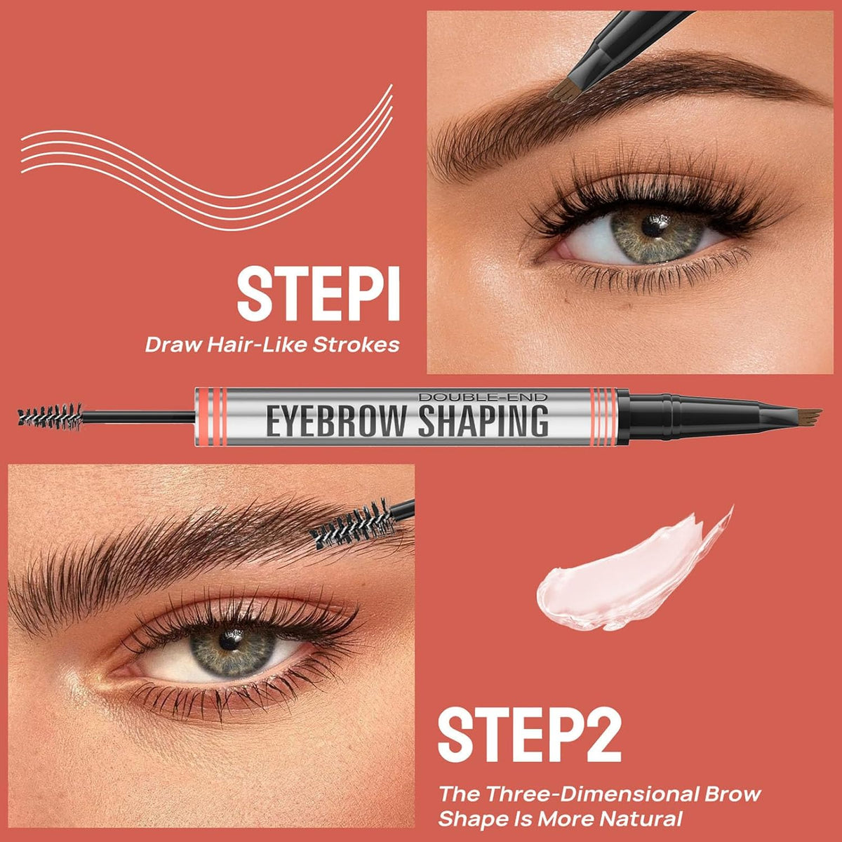 4-Fork Tip Microblading Eyebrow Pen With Brow Gel - 2-in-1 Waterproof Eyebrow Pencil, Long-Lasting