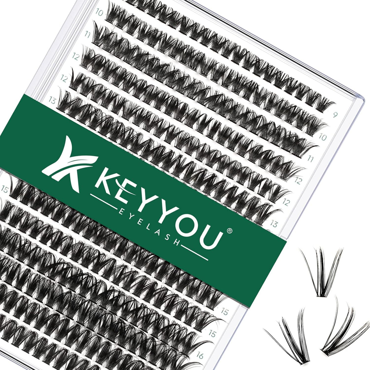 Lash Clusters 300pcs Individual Lashes 50D 0.07D Curl 9-18MIX DIY Eyelash Extension KEYYOU Large
