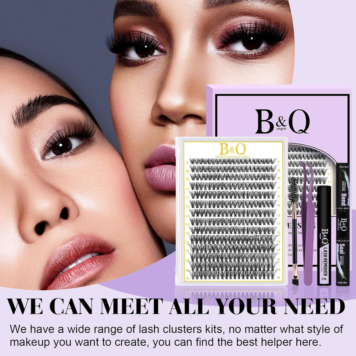 B&Q Lash Clusters Kit 280PCS Eyelash Clusters Kit,40D C 9-16MIX Individual Lash Comfortable Eyelash