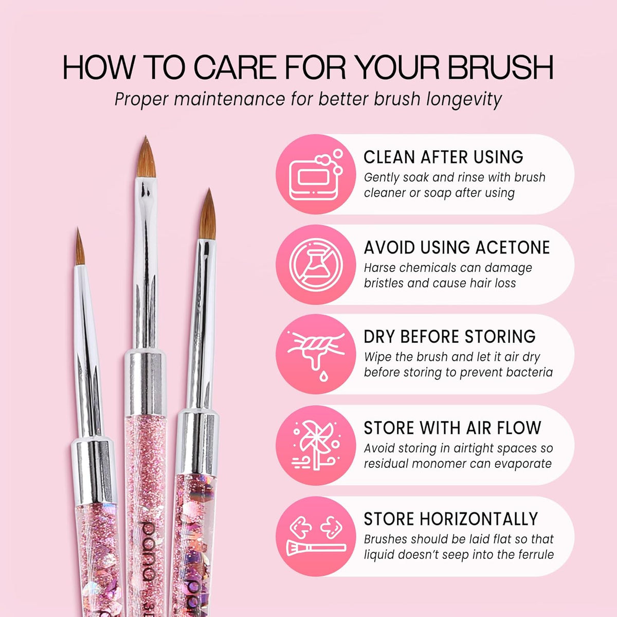 PANA 3D Kolinsky Nail Art Brush - Pink Glitter Handle, Size 2 - Acrylic Nail Art Sculpture Brush