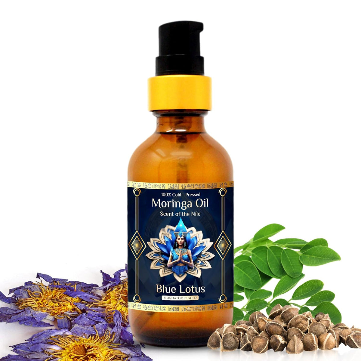 Pure Organic Moringa Oil with Blue Lotus Flower – Deep Hydrating & Anti-Aging Ritual Oil for Skin