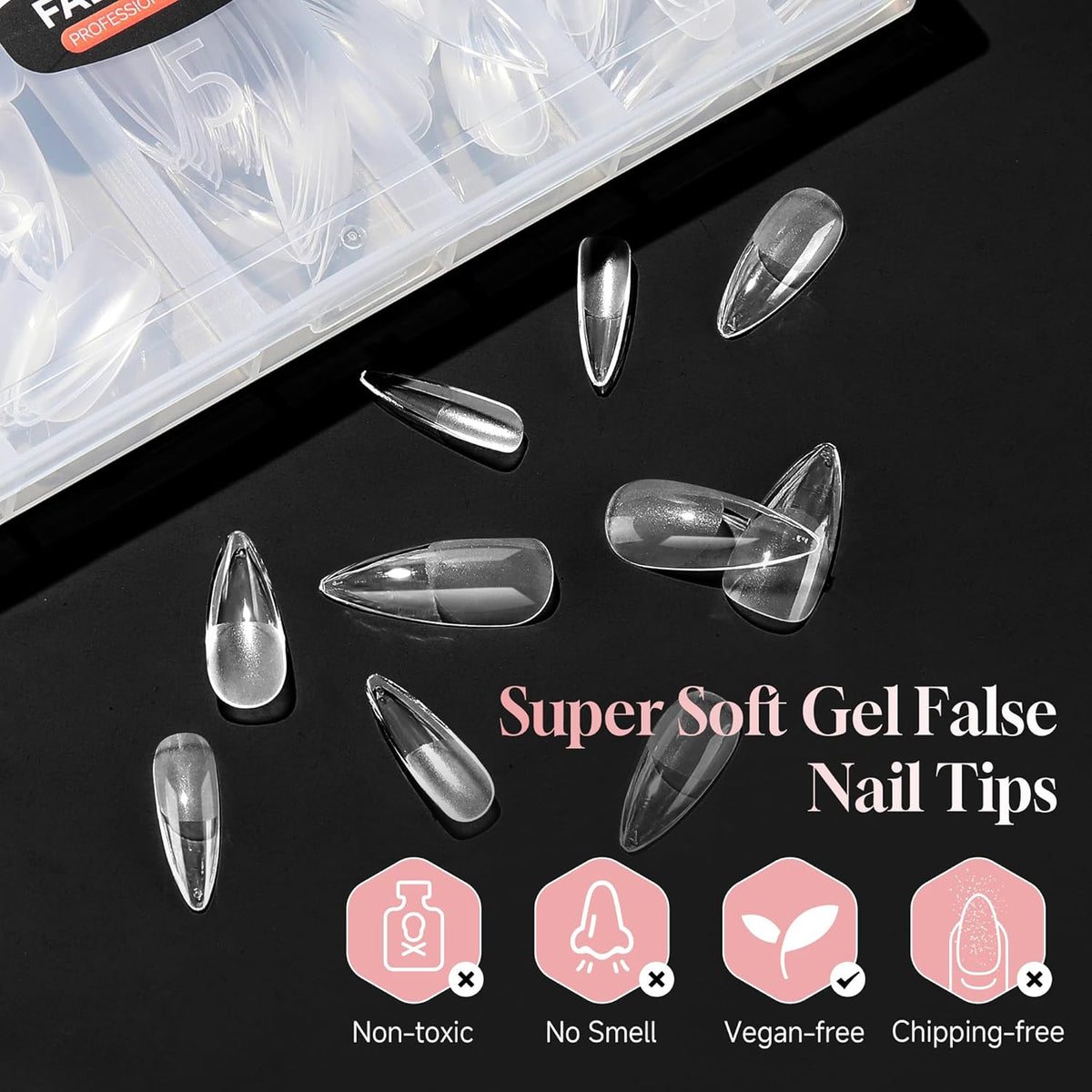 Long Almond Nail Tips: 504pcs Full Cover Soft Gel Nail Tips, 12 Sizes Pre-Etched Half Matte Almond