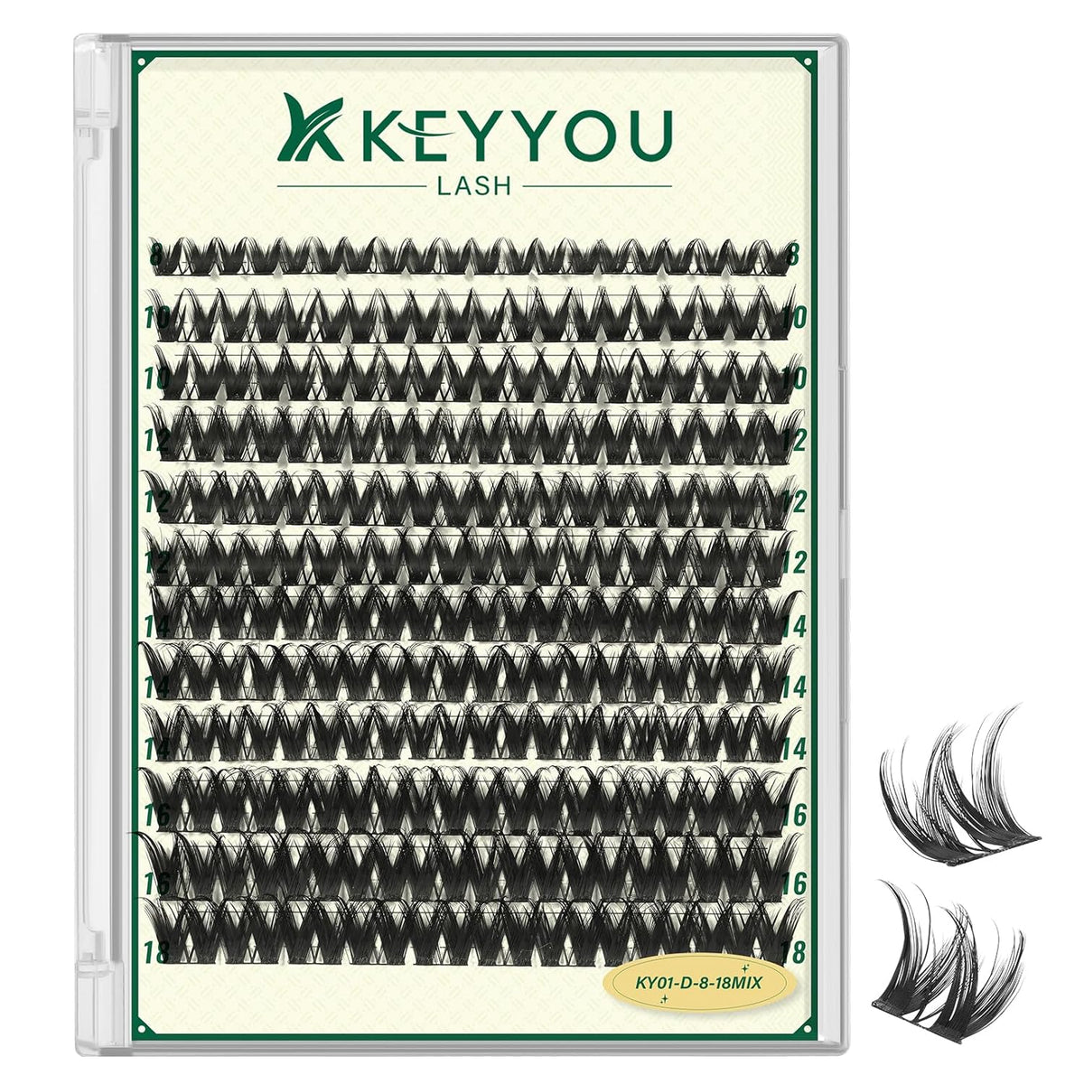 KEYYOULASH Lash Clusters Manga Lash Extension D Curl 120pcs 8-18mm Wispy Eyelash Clusters Natural