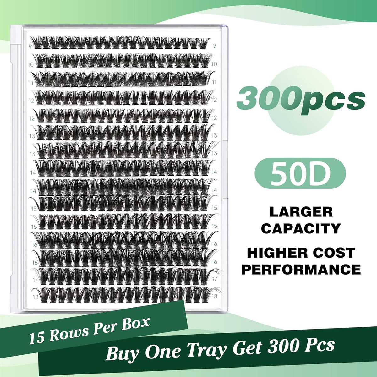 Lash Clusters 300pcs Individual Lashes 50D 0.07D Curl 9-18MIX DIY Eyelash Extension KEYYOU Large