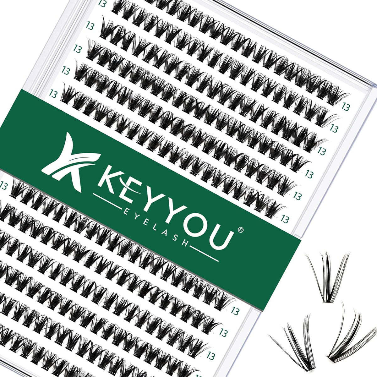 KEYYOU Lash Clusters 300pcs Individual False Eyelashes 40D 0.07C Curl 13mm DIY Eyelash Extension