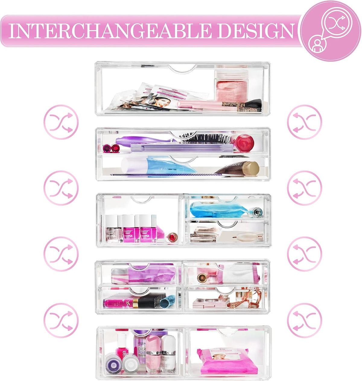 Sorbus Large Stackable Acrylic Drawers - 2 Clear Storage Drawers for Organizing Make up, Nail