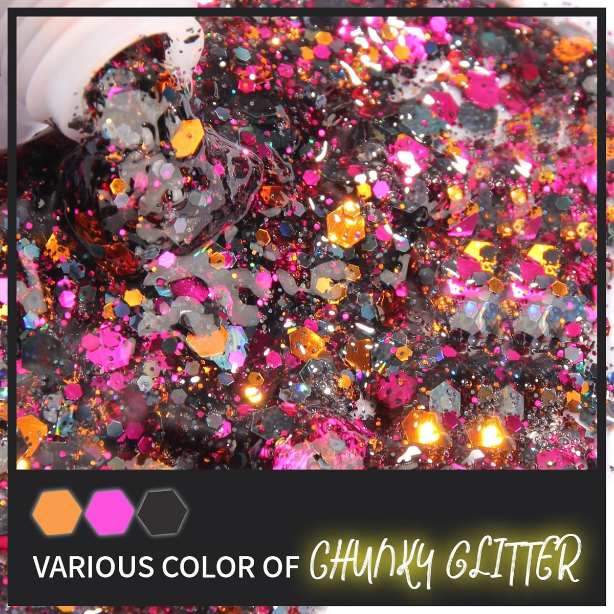 DAGEDA Halloween Black Body Glitter Gel, Face Hair Glitter Body Shimmer, Halloween Costume