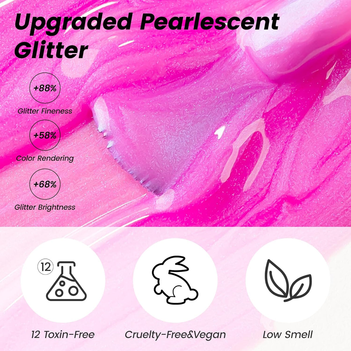 YTD Likomey Gel Nail Polish,15ml Pearlescent Pink Glitter Fall Winter Shimmer Shiny Sparkly Salon