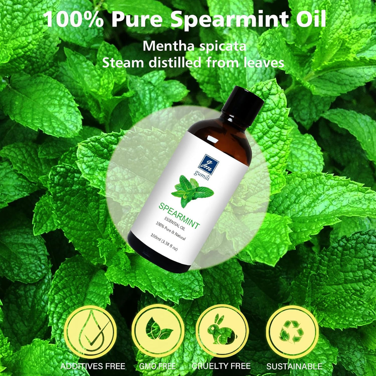 Spearmint Essential Oil, 100% Pure Undiluted Spearmint Oil for Skin, Hair, Aromatherapy