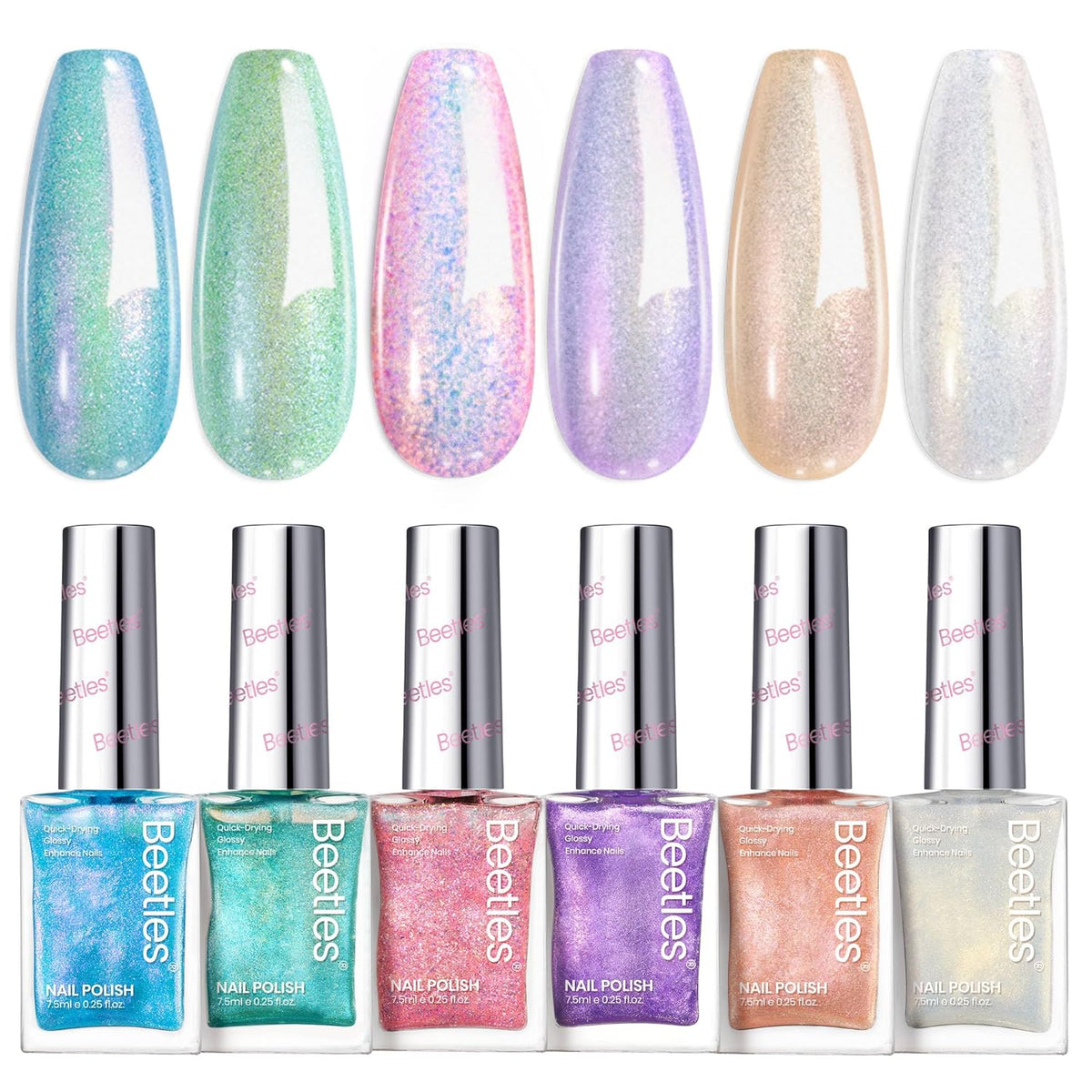 Beetles Chameleon Nail Polish Set, 6 Colors Dreamy Pastel Quick Dry Nail Polish,Glitter Colors