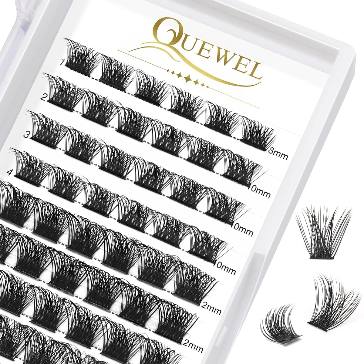 QUEWEL Lash Clusters 72 Pcs Cluster Lashes Wide Stem Eyelash Clusters C/D Curl 8-16mm DIY Eyelash