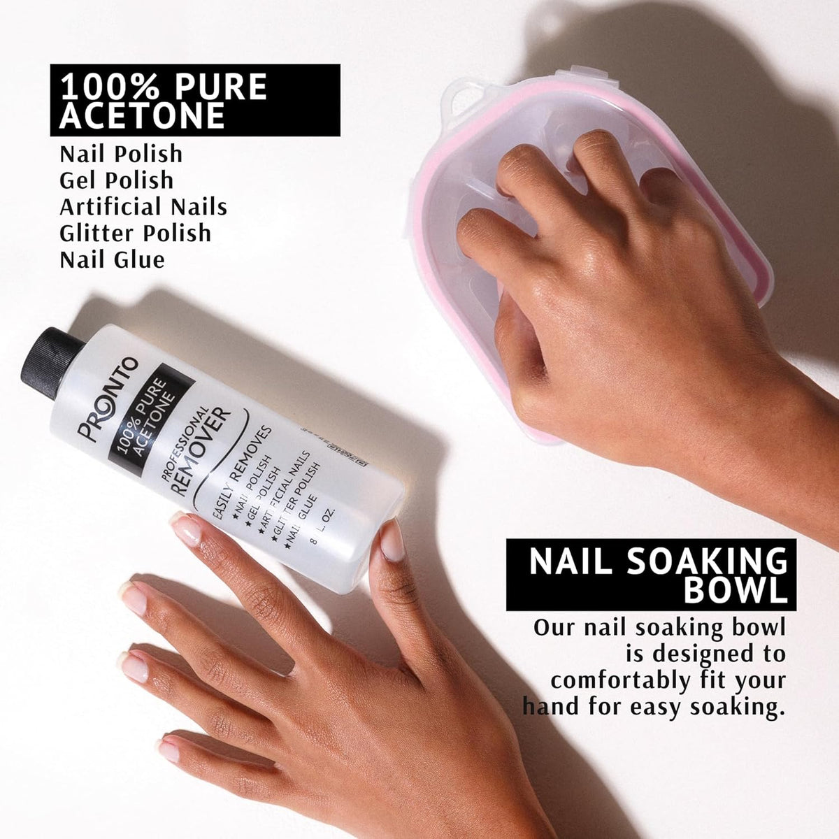 Pronto Gel Nail Polish Remover Kit – 8 Oz Pure Acetone 100 Percent, Nail File, Nail Polish Soak Off