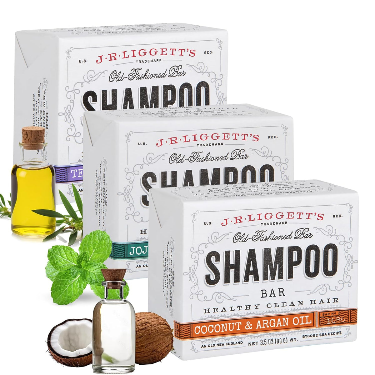 J·R·LIGGETT'S Shampoo Bar - Tea Tree, Jojoba & Peppermint, Coconut & Argan Oils - All Natural Solid