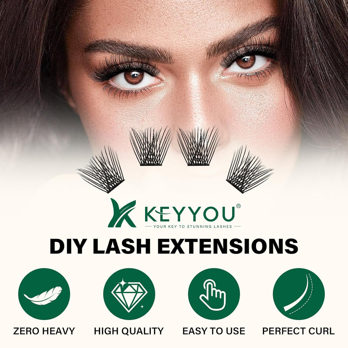 KEYYOU Lash Clusters 144pcs Individual Lashes D Curl 16mm Eyelash Clusters Super Lightweight Air