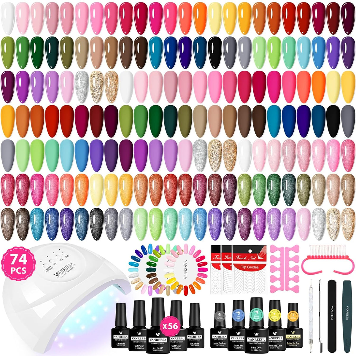 VANREESA Gel Nail Polish Kit with U V Light 74 Pcs Gel Polish Nail Set 56 All Season Colors Nail