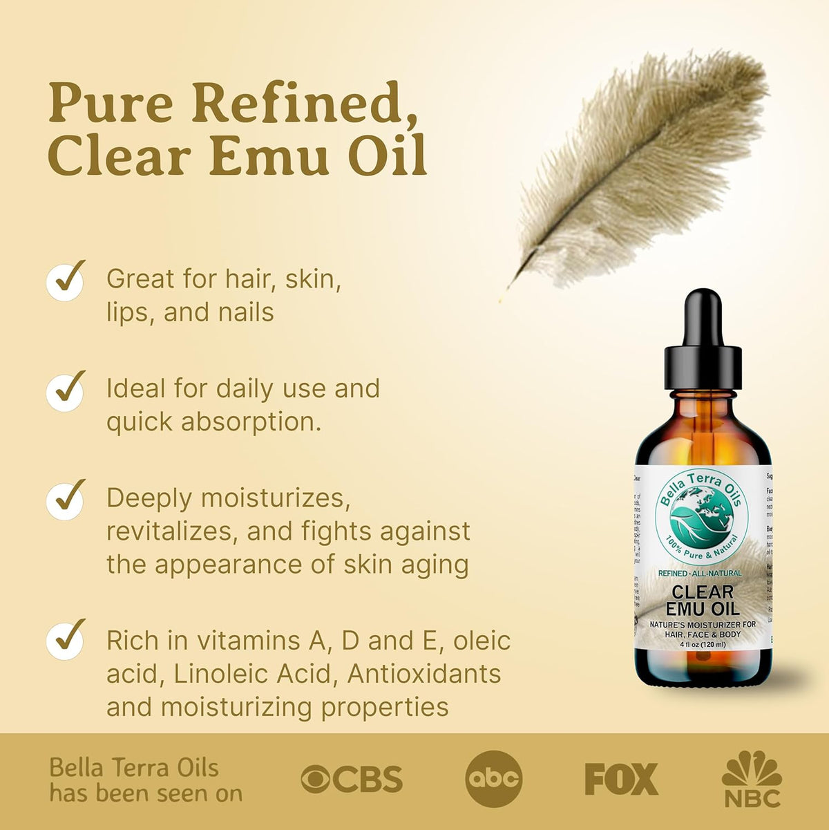 Bella Terra Oils Versatile Clear Emu Oil for Hair, Skin, and Nails – 1 gallon, Non-Greasy, Quick