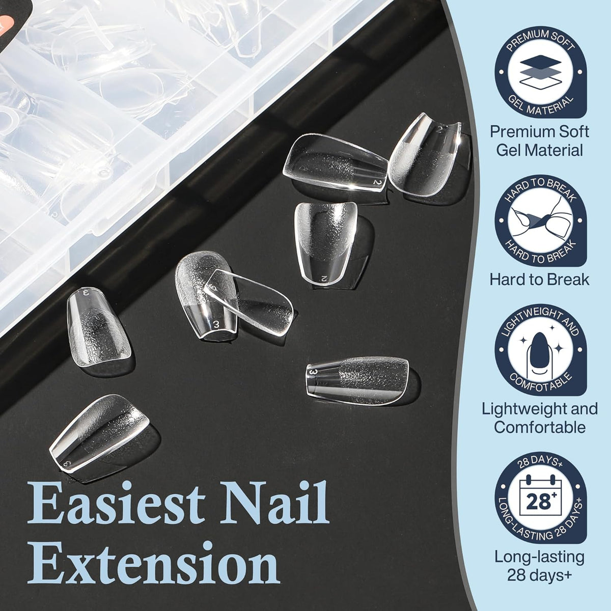 Coffin Press on Nails: 504pcs Pre-etched Short Nails Clear Coffin Gel Tips for Full Cover Fake