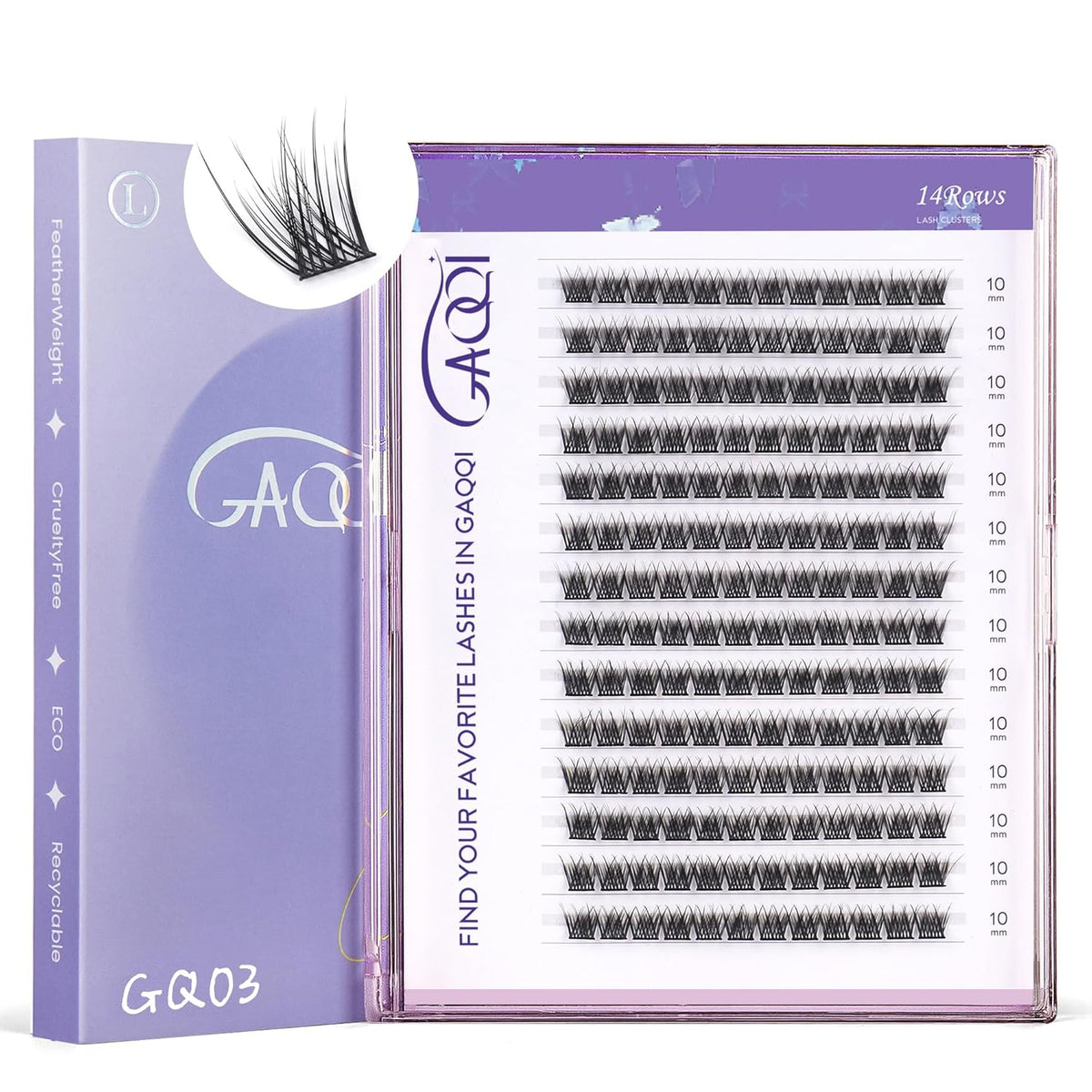 GAQQI Lash Clusters, GQ03 False Eyelashes DIY Lash Extensions D Curl 168PCS Cluster Lashes 10MM