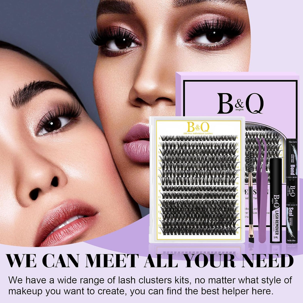 B&Q Lash Clusters Kit 280PCS Eyelash Clusters Kit,40D 50D D 9-16MIX Individual Lash Comfortable