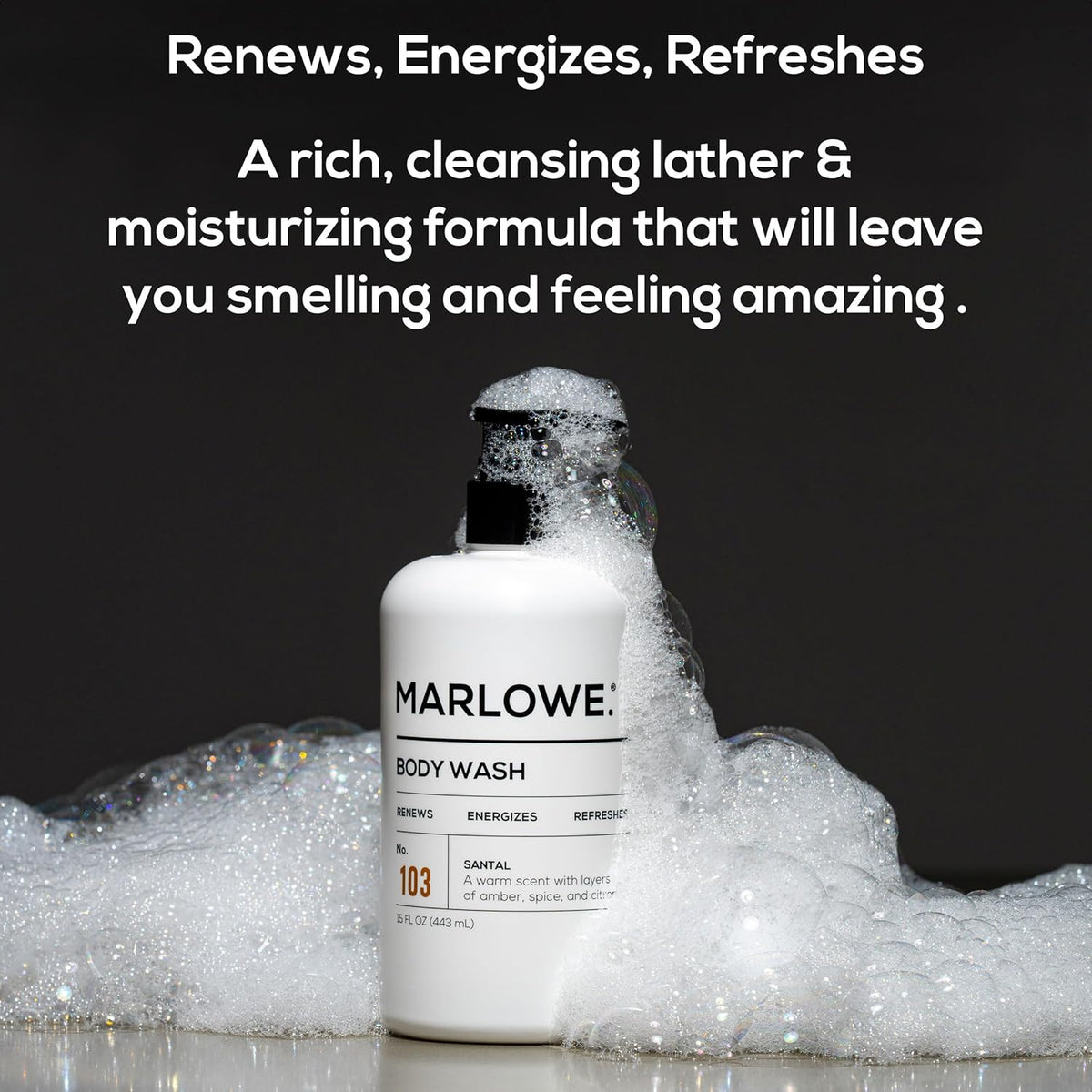 MARLOWE. No. 103 Body Wash 15 oz Pump, Santal, Energizing & Refreshing Shower Gel, Willow Bark &