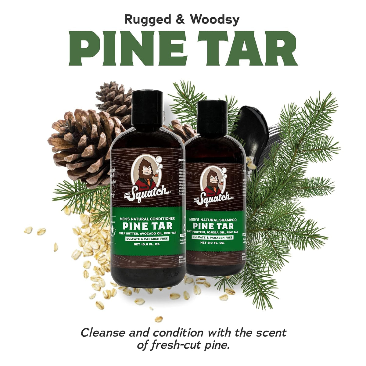Dr. Squatch Natural Hair Bundle for Men - Healthy, Full Looking Hair - Pine Tar Shampoo (8 fl oz)