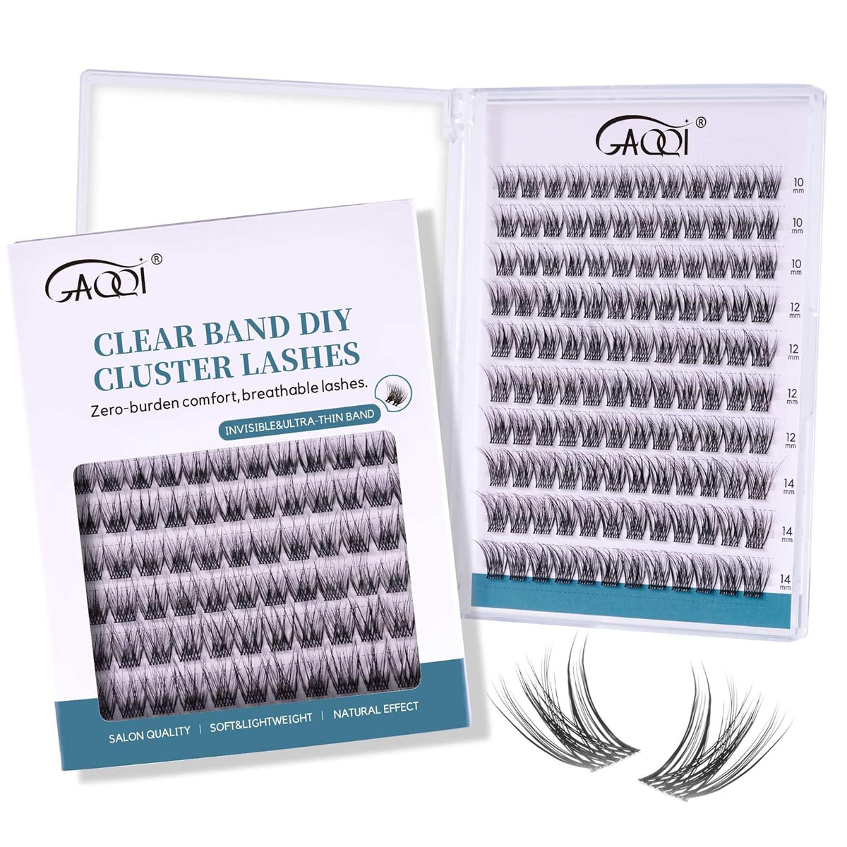 GAQQI Lash Clusters Wispy & Natural Eyelash Clusters Clear Band, 10-14mm Cluster Lashes 120PCS