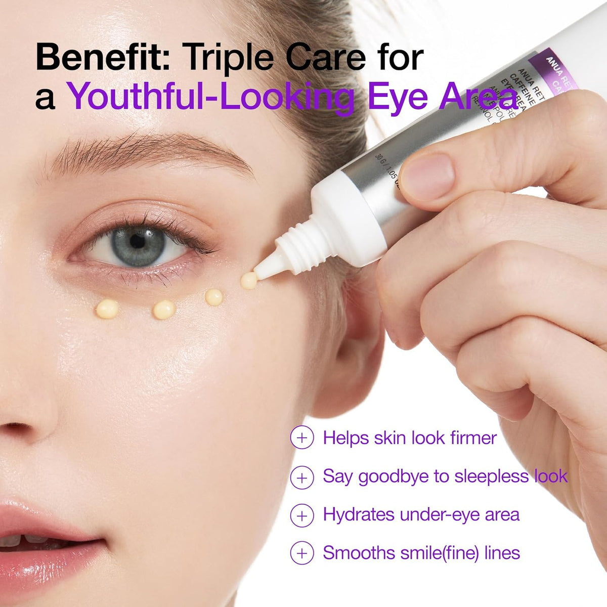 ANUA Retinol 0.1 Caffeine Revitalizing Eye Cream, Under Eye Cream For Hydration, Glow Up Eye